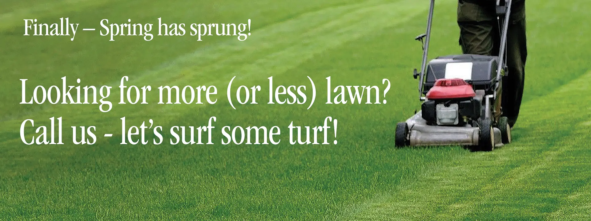 Finally - Spring has sprung!  Looking for more(or less) lawn?  Call us - let's surf some turf!